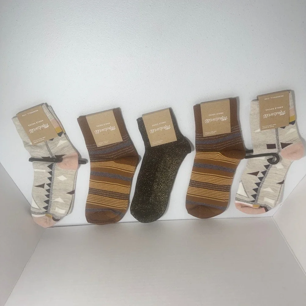 Madewell Womens Ankle Socks 5 Pair Geometric Stripe Sparkle One‎ Size OLDSTOCK